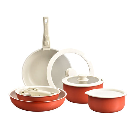 Orchid Bud 6-Piece Removable Handle Nonstick Cookware Set Maifan Stone Wok Set