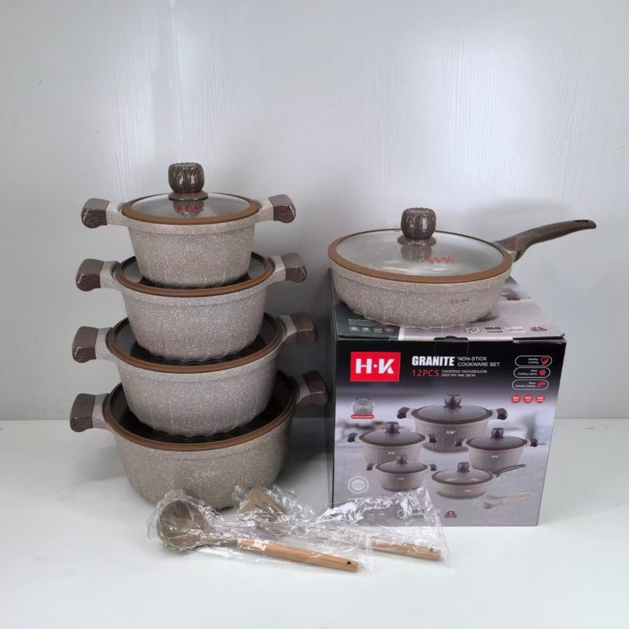 Light yellow 5 Pc Granite Non-Stick Kitchen Cookware Set Pot and Pan Set
