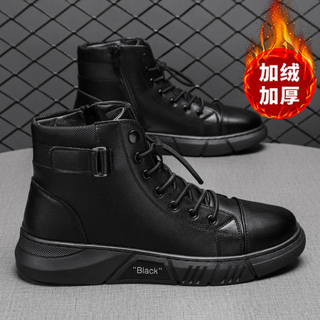 Black Men's High-Top Martin Boots Warm Lined Casual British Style Boots
