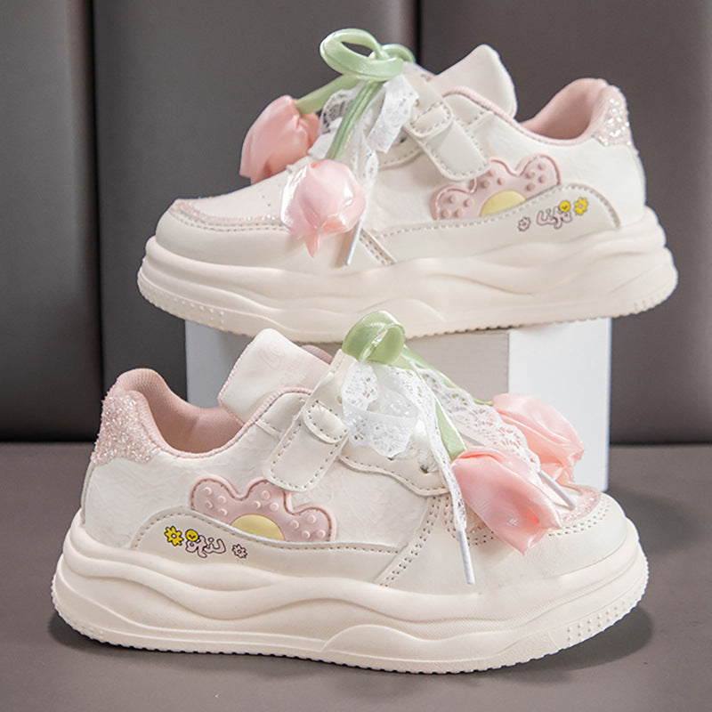 Kids Breathable Mesh White Sneakers Soft Sole Casual Shoes
