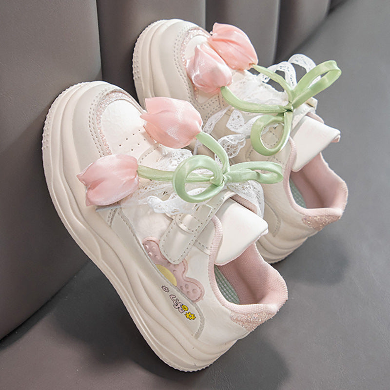 Kids Breathable Mesh White Sneakers Soft Sole Casual Shoes