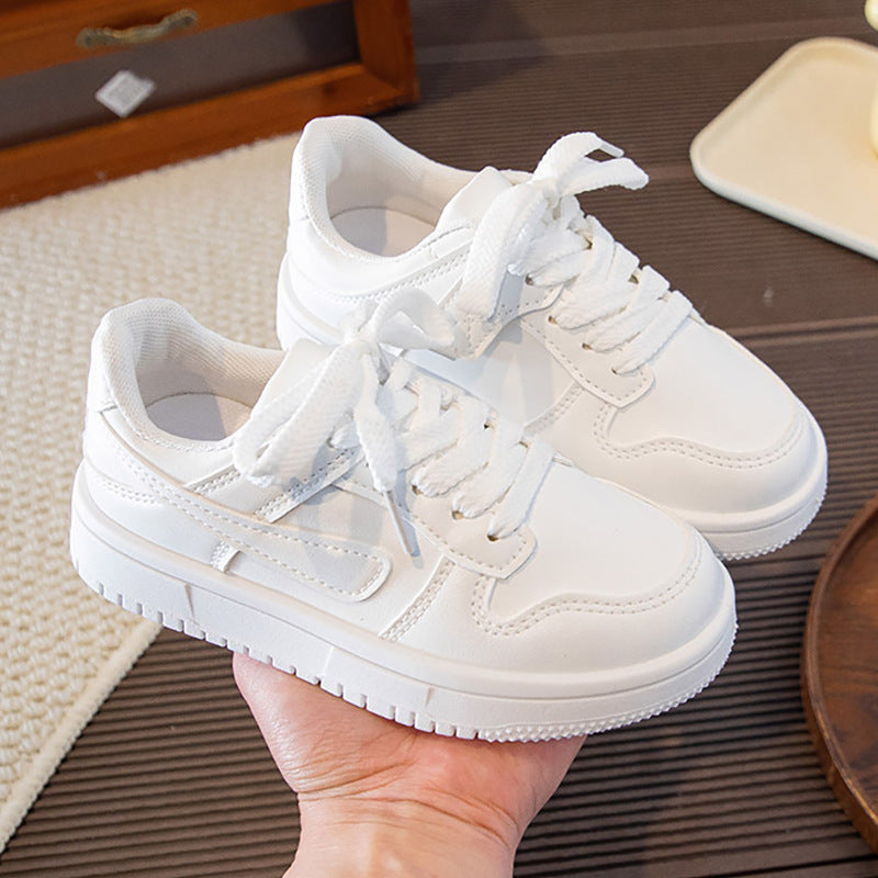 Kids White Sneakers Velcro Soft Sole Breathable Casual Shoes