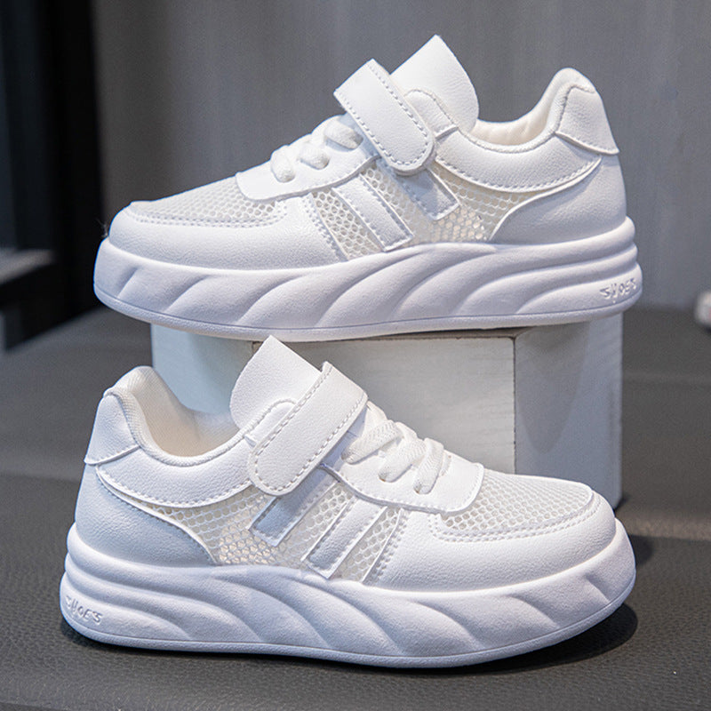Kids White Mesh Sneakers Velcro Breathable Soft Sole Shoes