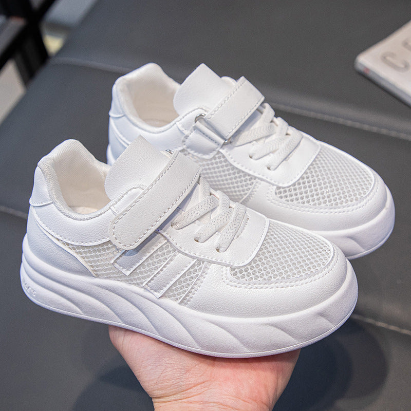 Kids White Mesh Sneakers Velcro Breathable Soft Sole Shoes