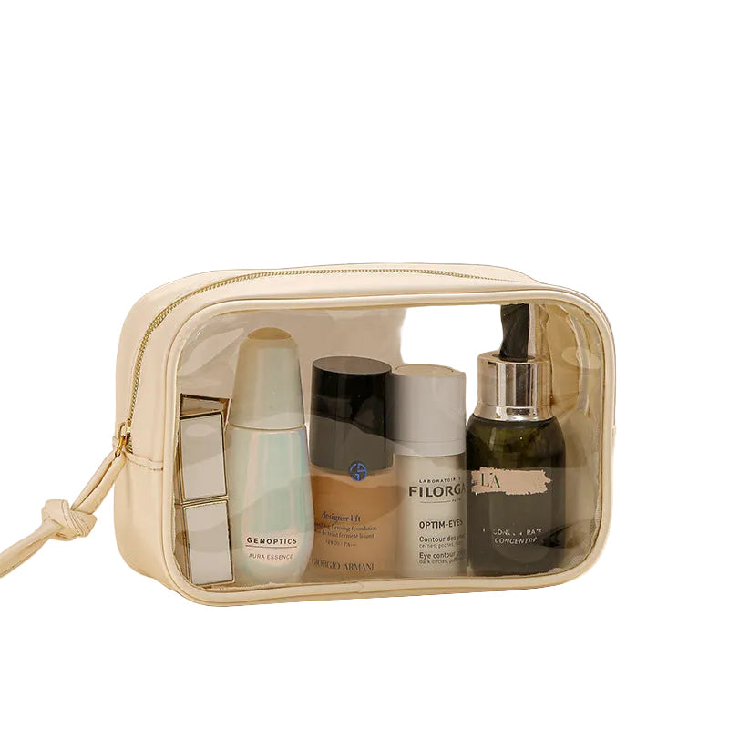 Beige Transparent PVC Toiletry Bag Waterproof Large Capacity Travel Pouch