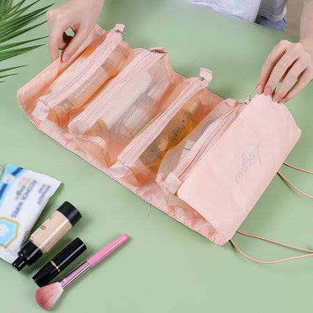 Pink Women's Foldable 4-in-1 Cosmetic Bag Detachable Travel Organizer