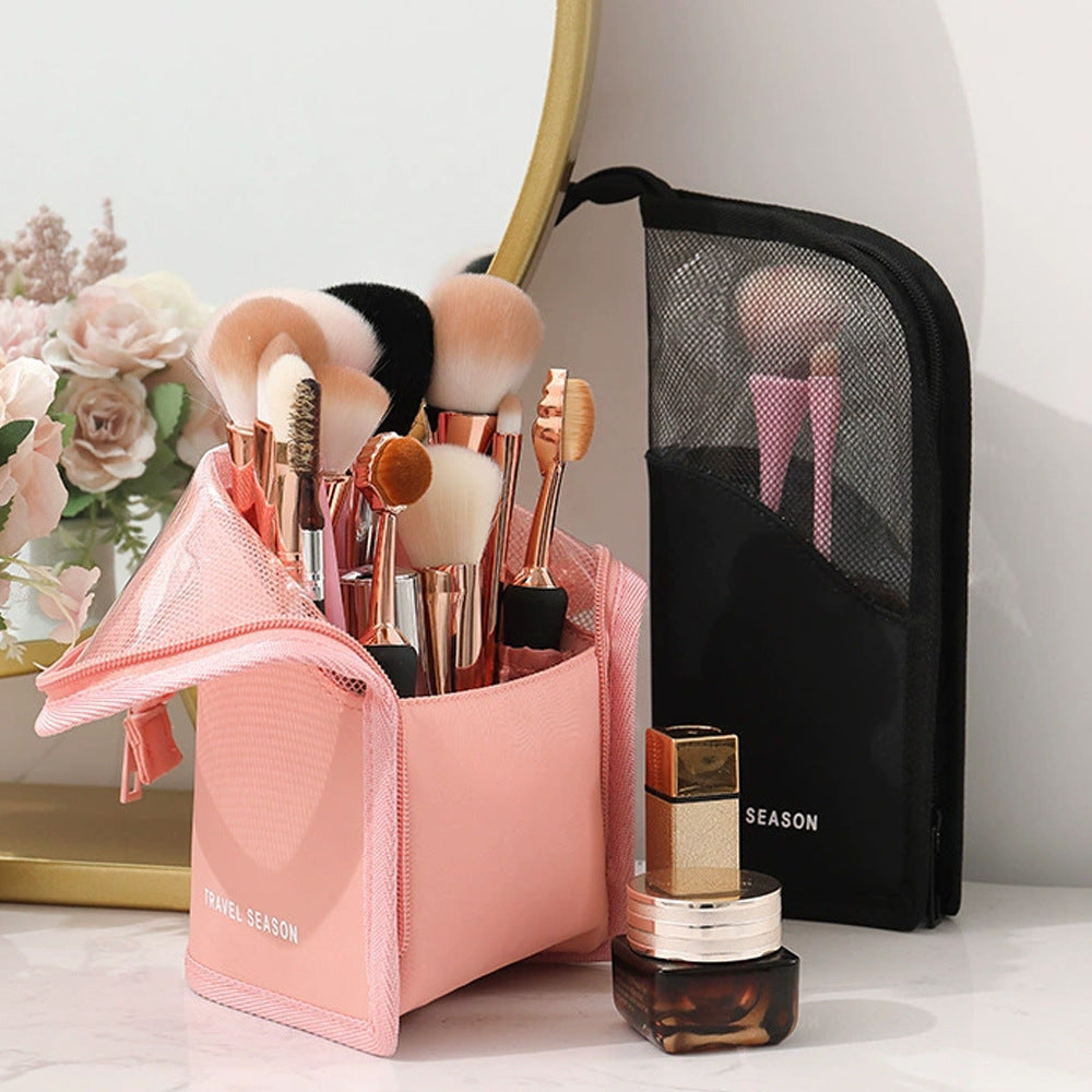 Pink Portable Cosmetic Brush Storage Bag Large Capacity Travel Organizer