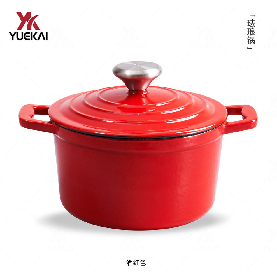 18cm red Yuekai Enamel Cast Iron Non-Stick Stew Pot