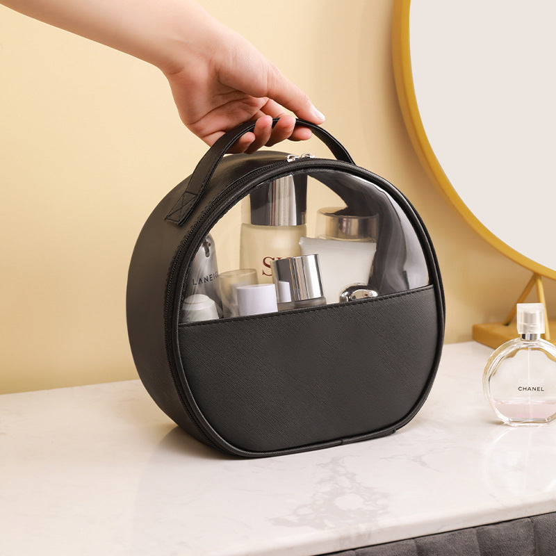 Black Women's Semi-Circle PU Cosmetic Bag Waterproof Travel Organizer