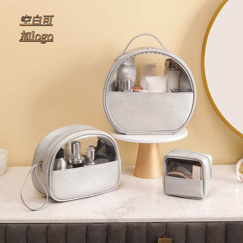 Women's Semi-Circle PU Cosmetic Bag Waterproof Travel Organizer