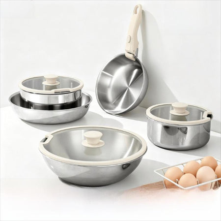 Frying pans Removable Handle Stainless Steel Cookware Set for Induction