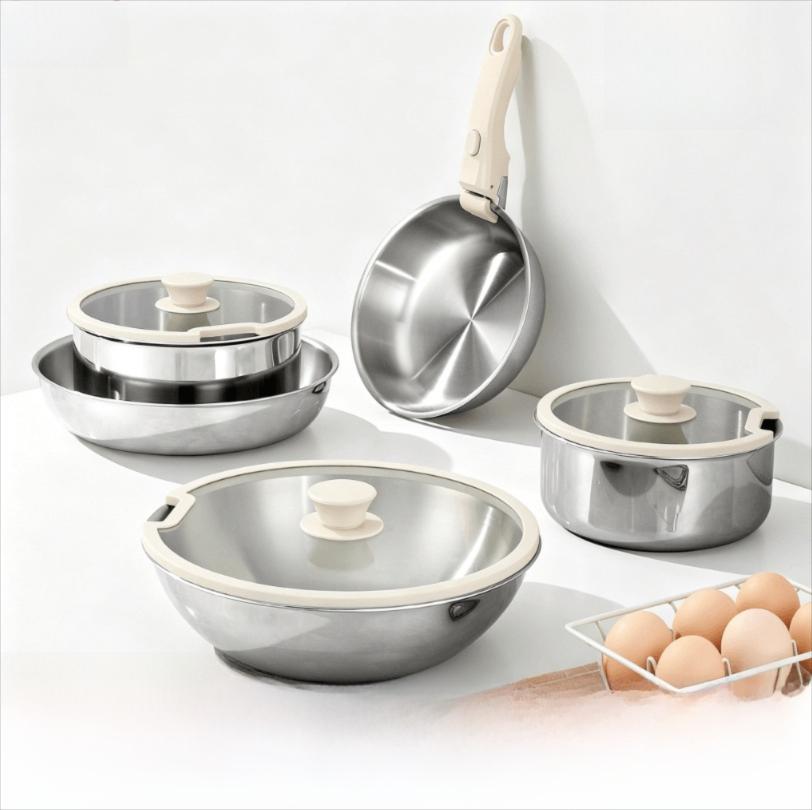 Frying pans Removable Handle Stainless Steel Cookware Set for Induction