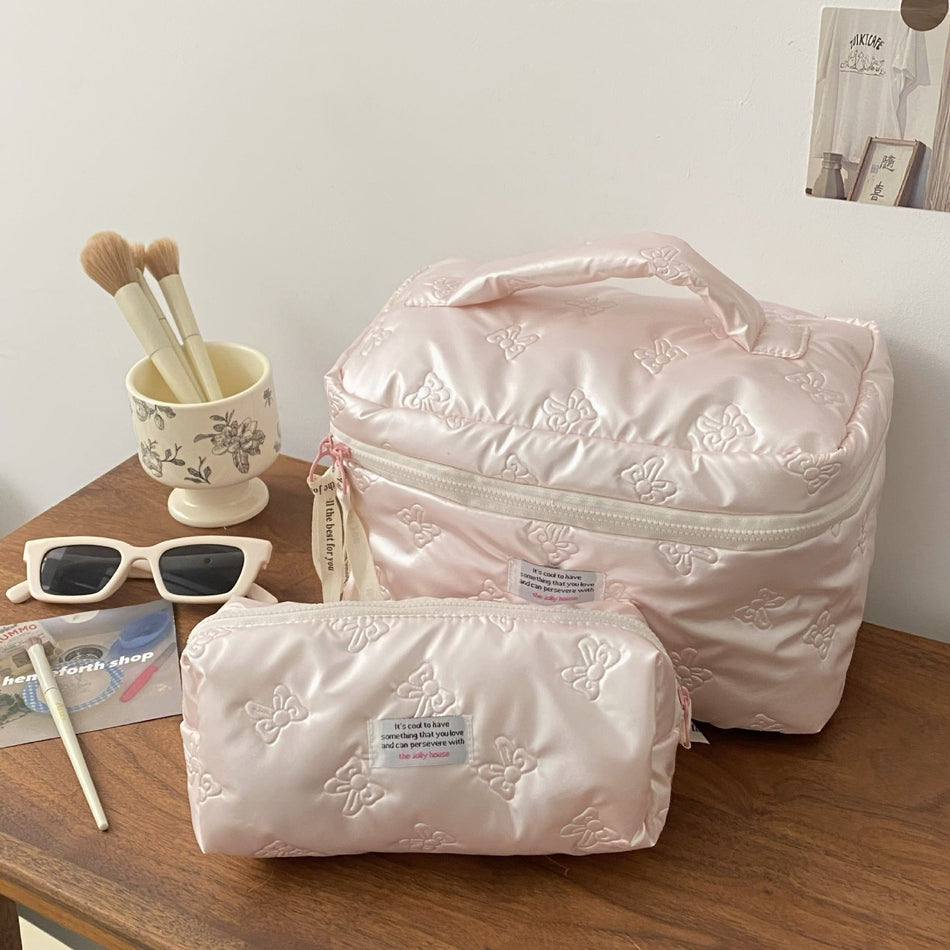 Women's Bow Cosmetic Bag Large Capacity Portable Toiletry Pouch