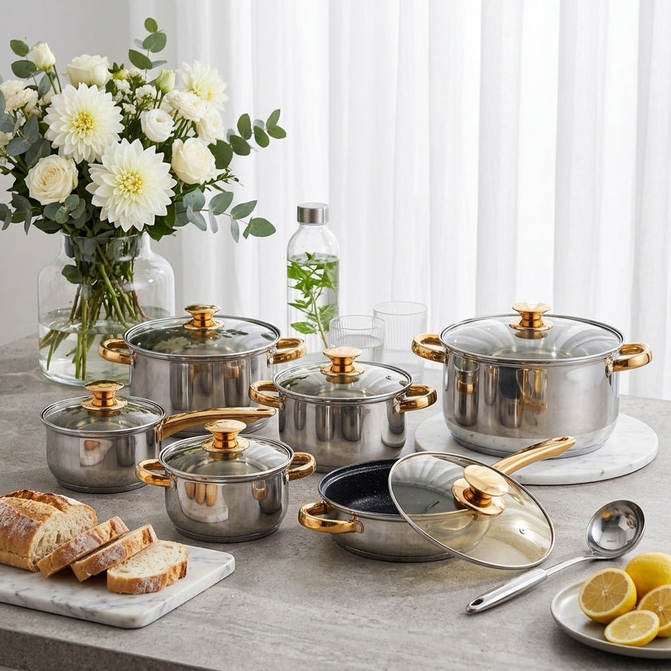Kv-1002 silver Premium 5 Layer Composite Bottom Stainless Steel Cookware Set