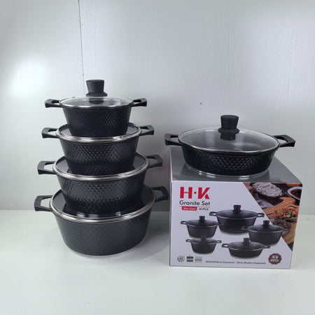 Black Small Diamond 5 Piece Marble Non Stick Cookware Set