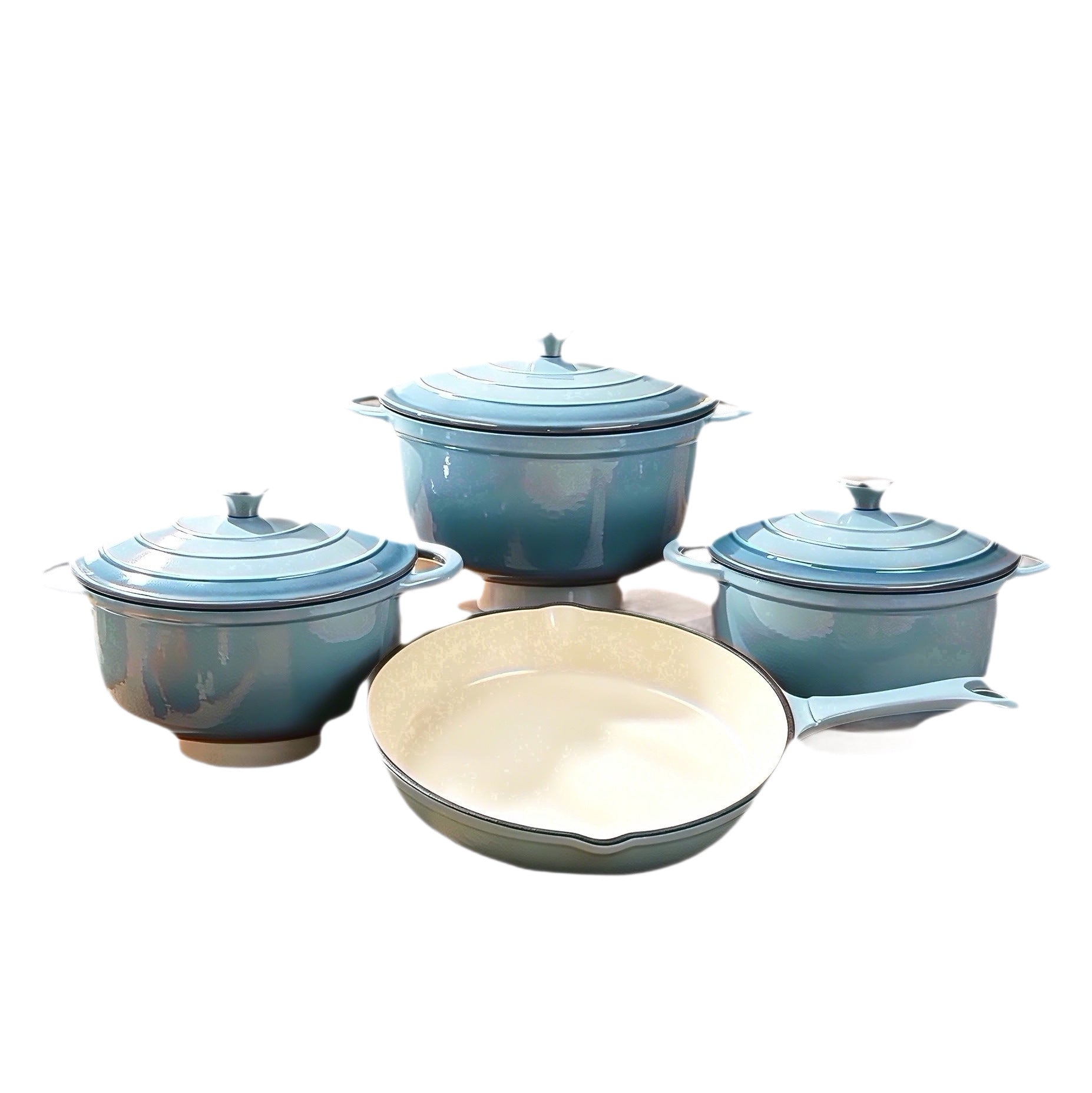 Sky blue Premium Four Piece Universal Enamel Soup Pot Set