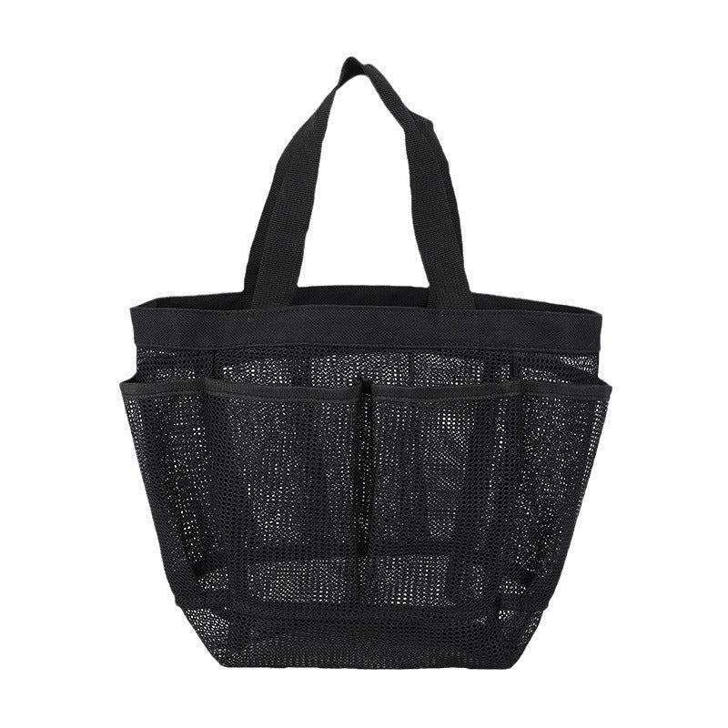 Black Portable Mesh Beach Bag Large Capacity Travel Toiletry Organizer