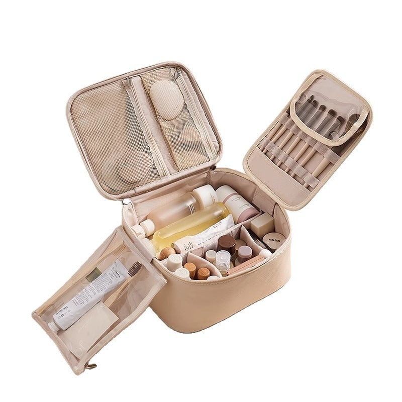 Pink Luxury PU Makeup Bag Large Capacity Travel Cosmetic Organizer
