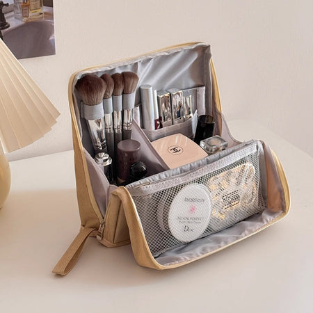 Black Large Capacity Stand-Up Pencil Case Portable Cosmetic Organizer