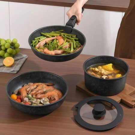 Detachable stacking Maifan Stone Stackable Non-Stick Pot Set with Detachable Handle