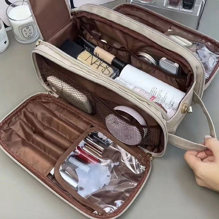 Large Capacity Cosmetic Bag Travel Toiletry and Brush Organizer