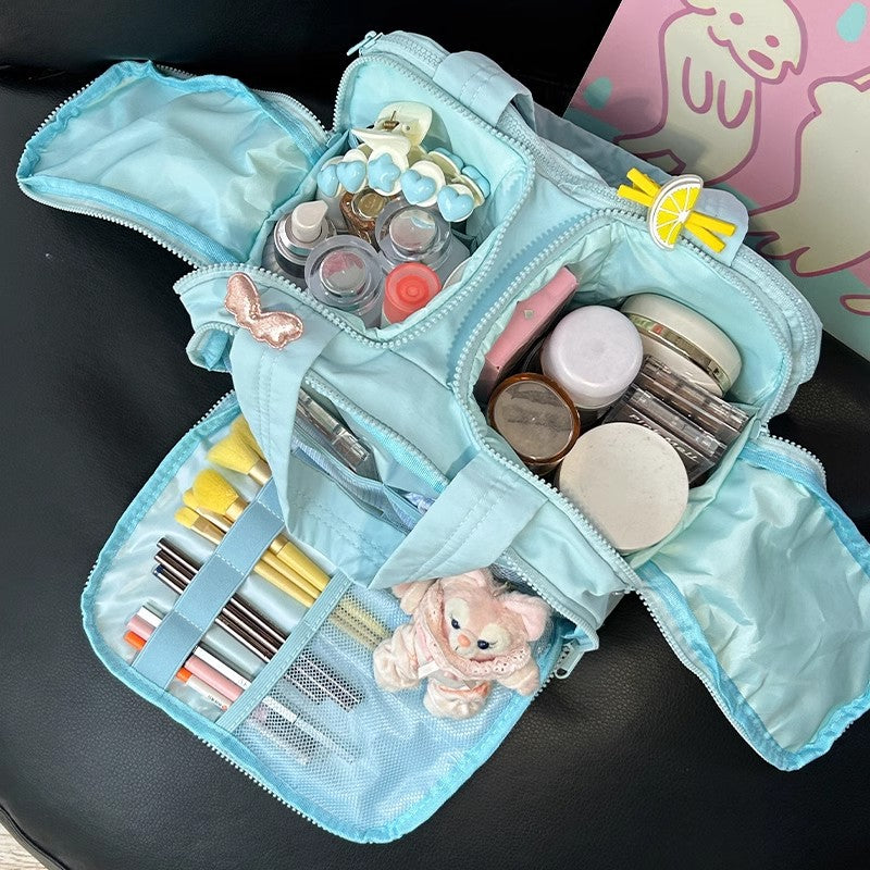 Pink Women's Multi-Layer Cosmetic Bag Portable Travel Storage Organizer