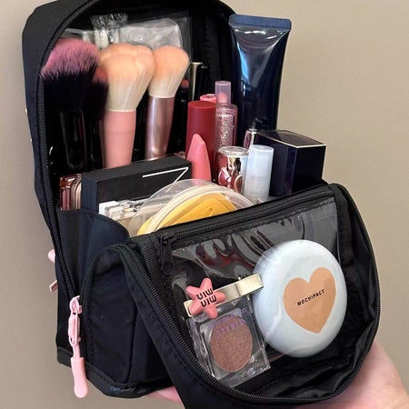 Pink Women's Stand-Up Cosmetic Bag Large Capacity Travel Organizer