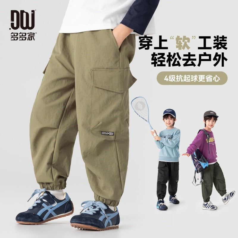 Boys Outdoor Cargo Pants Large Pocket Casual Trousers