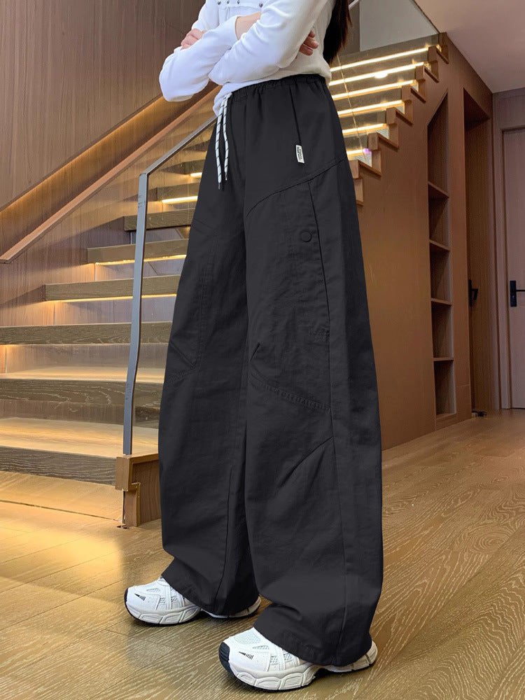 Girls Wide Leg Cargo Pants High Waist Casual Trousers
