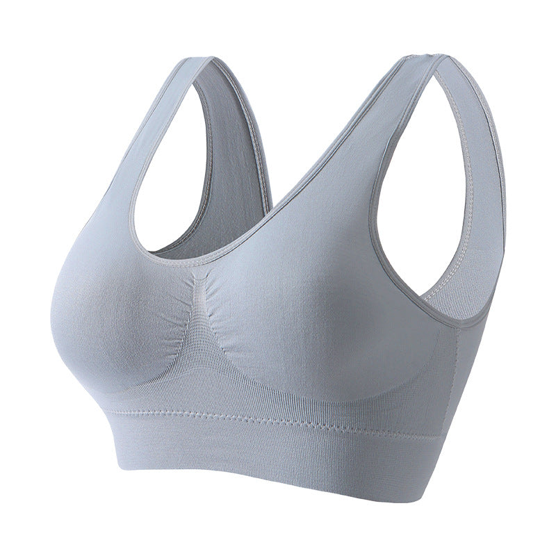 Black-No Chest Pad Plus Size Wireless Sports Bra with Push Up Racerback Design