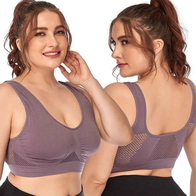 Plus Size Mesh Sports Bra Wireless Shockproof Yoga Running
