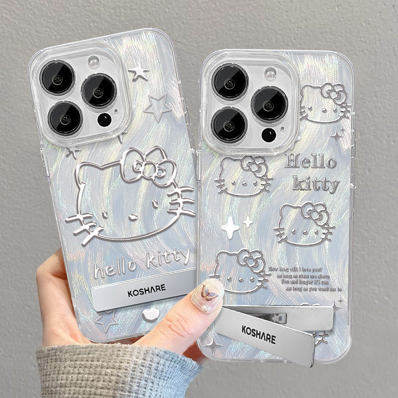 Silver cute cat phone case with invisible stand for huawei, vivo & oppo