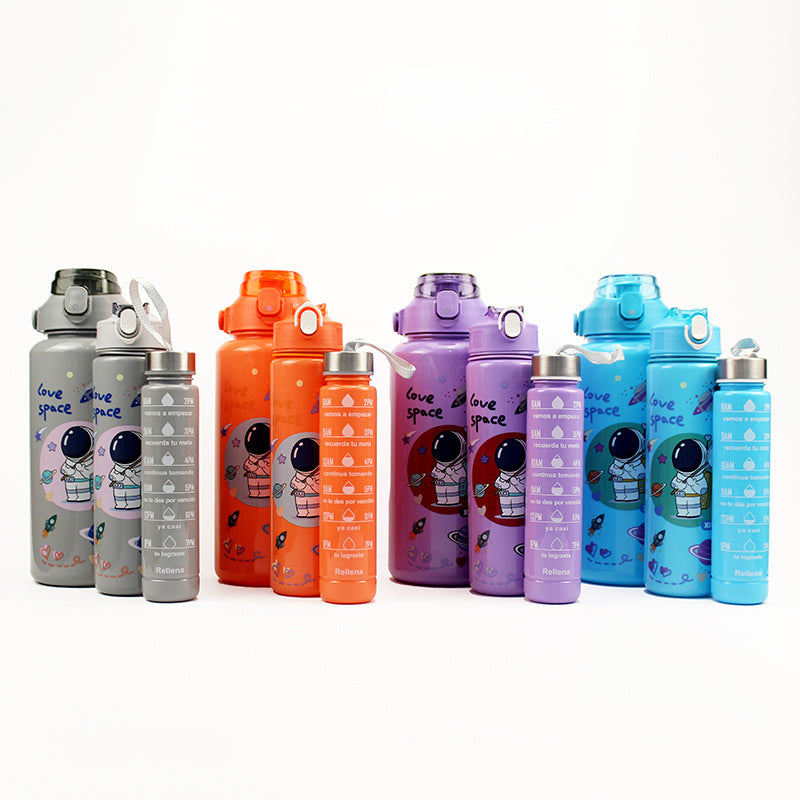 Orange red Premium 3-Piece Motivational Water Bottle Set with Time Markers and Stickers 2000ML