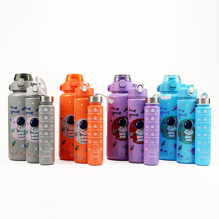 Orange red Premium 3-Piece Motivational Water Bottle Set with Time Markers and Stickers 2000ML