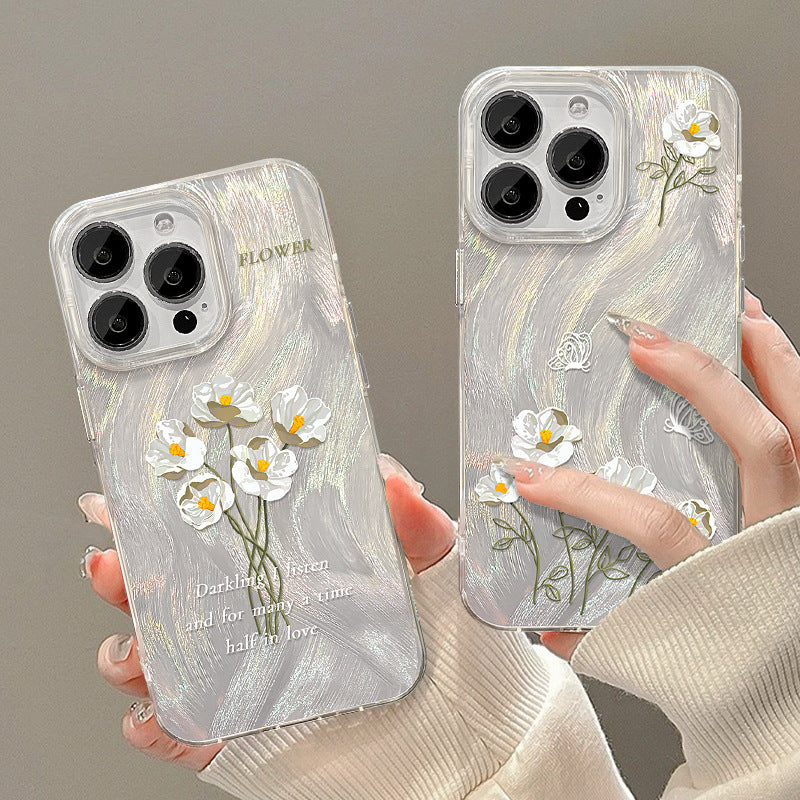 White floral laser stand phone case for huawei, vivo, oppo & xiaomi