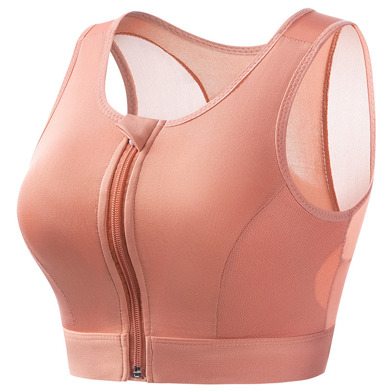 Black Front Zipper Shockproof Push Up Yoga Sports Bra for Women