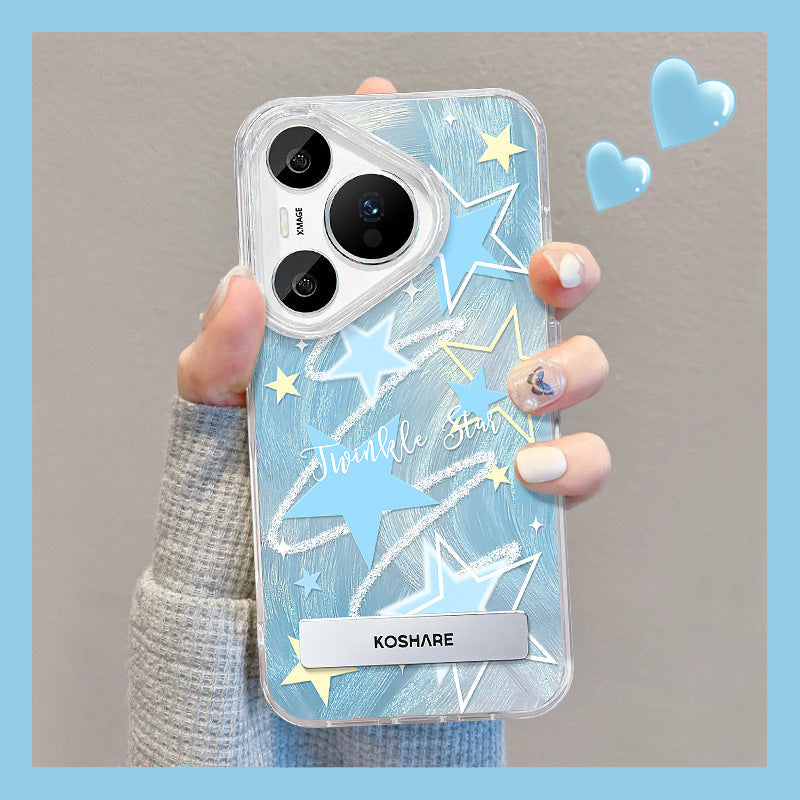 Blue blue star gradient phone case with stand for huawei pura & more