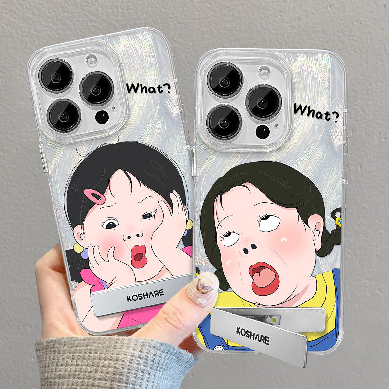 Silver cute cartoon girl phone case with stand for huawei pura & more