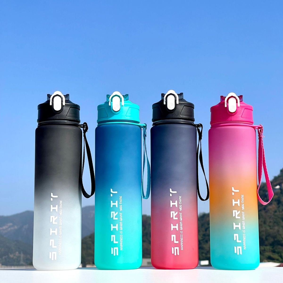 Black and Premium Cross-Border 800ml Gradient Frosted Sports Space Cup with Straw