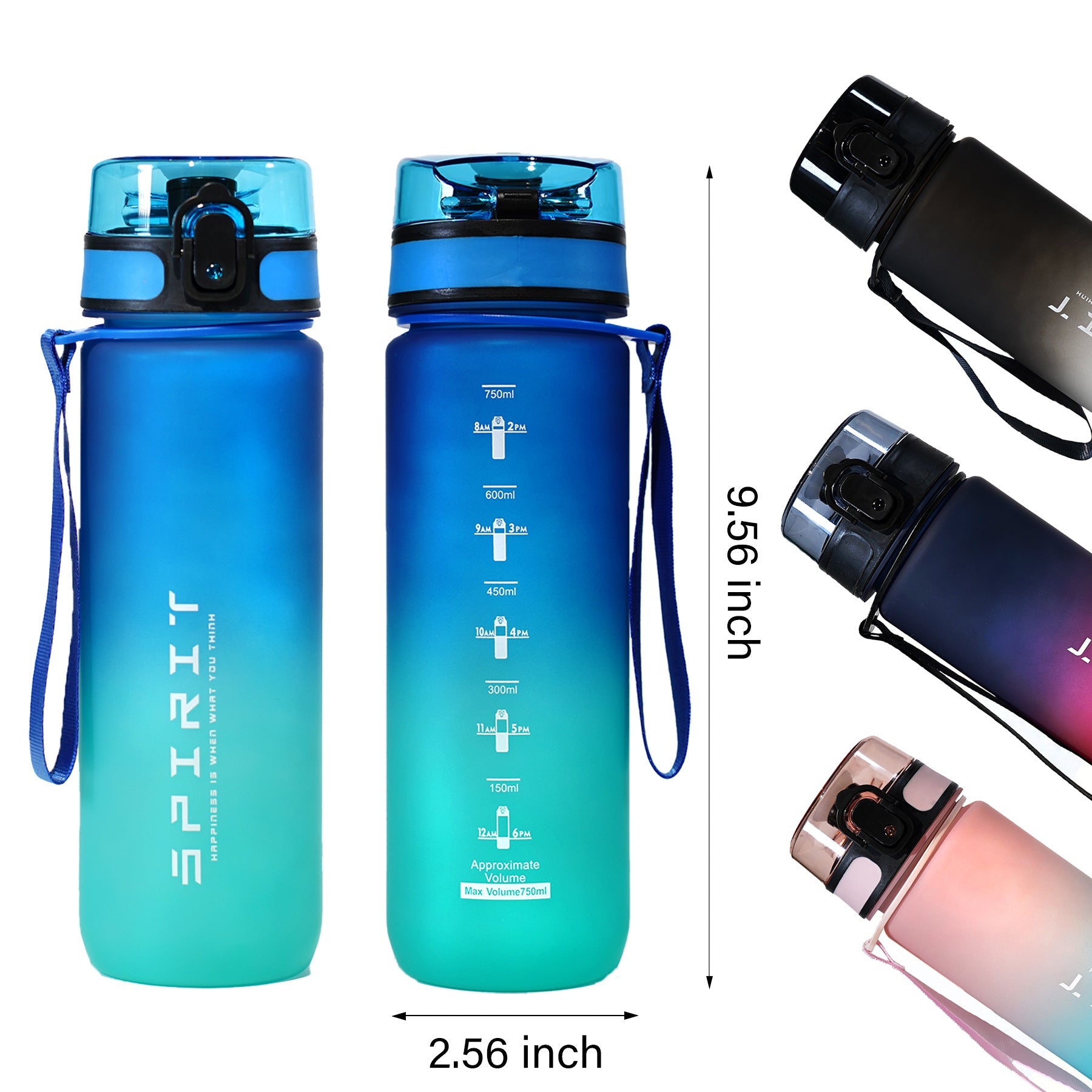 Black and Premium Cross-Border Large Capacity Frosted Gradient Sports Water Bottle 500ml