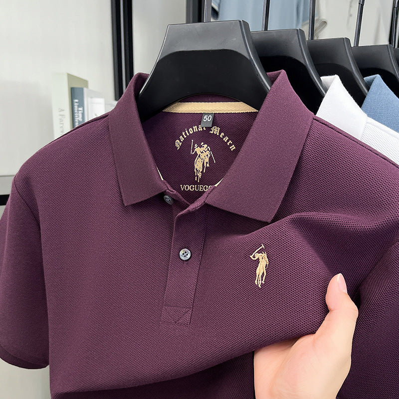 Men's Mercerized Cotton Embroidered Polo T-Shirt Breathable
