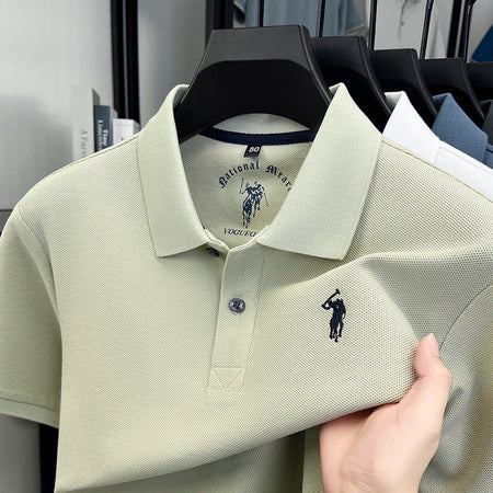 White Men's Mercerized Cotton Embroidered Polo T-Shirt Breathable