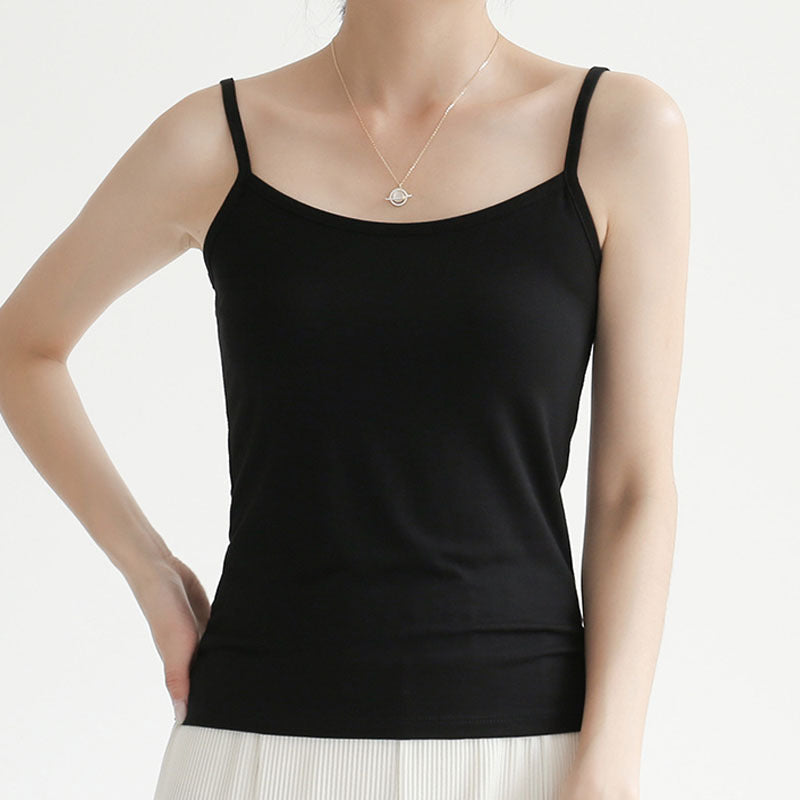White Women's Slim Fit Solid Color Stretch Camisole Top