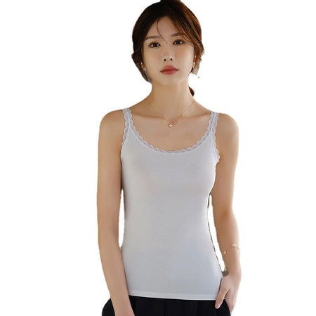 9927# temperament Black Women's Modal Cotton Lace Camisole Slim Fit Top