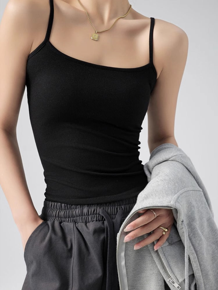 9925# black Women's Ice Silk Blend Sleeveless Camisole Tank Top