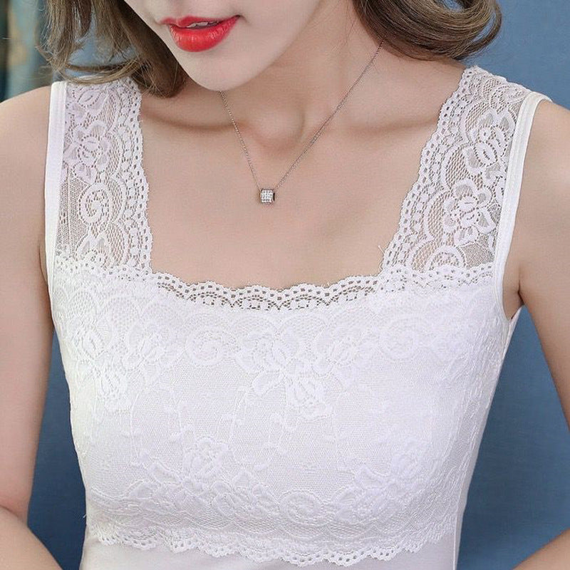 White Women's Modal Lace Camisole Elegant Slim Fit Top