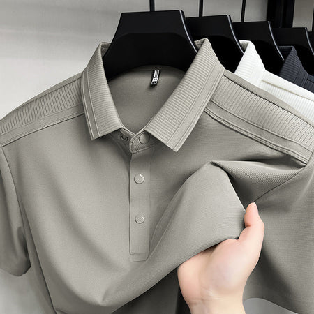 Black Men's Cooling Nylon Polo Shirt Breathable Stretch Comfort
