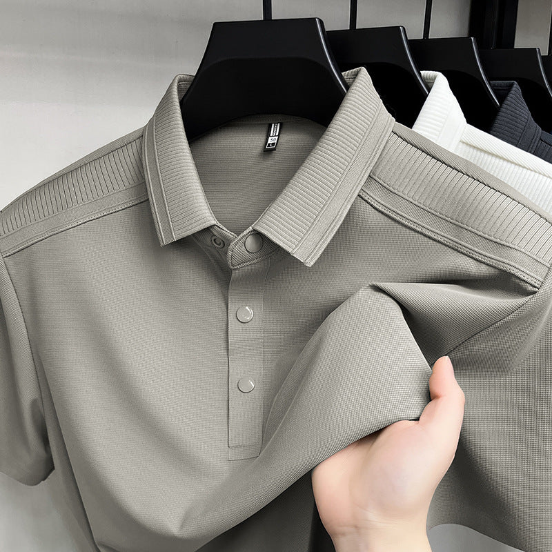 Black Men's Cooling Nylon Polo Shirt Breathable Stretch Comfort