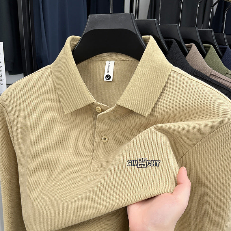 Men's Pure Cotton Long Sleeve Polo Shirt Breathable Comfort