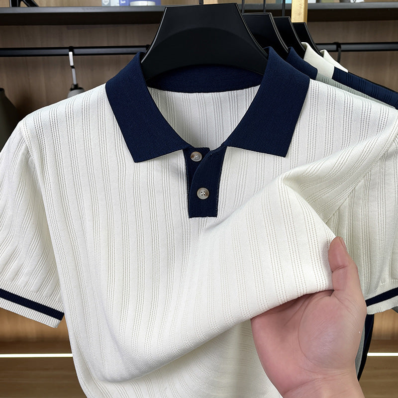 Men's Linen Blend Jacquard Polo Shirt Breathable Stretch Fit